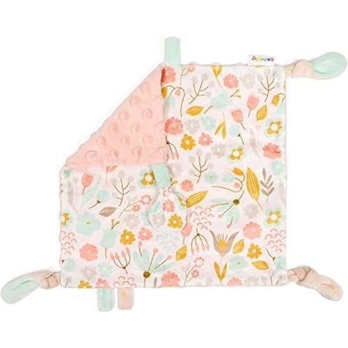 Dr.Rapeti Tag Security Blanket for Baby Infant Toddler Kid 10x10inches Washable Sensory Toy Lovey Appease Blanket (Flower)
