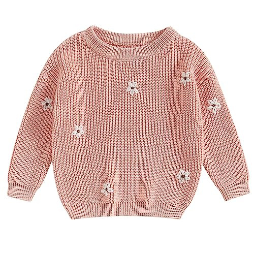 Mubineo Baby Girl Winter Clothes Cute Flower Sweater Crewneck Pullover Long Sleeve Knit Newborn Infant Sweaters