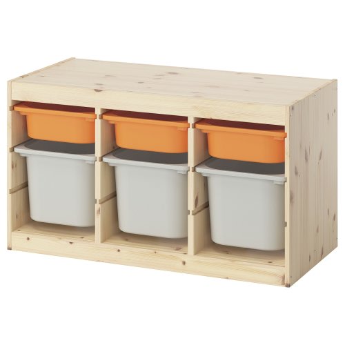 TROFAST Storage combination with boxes - light white stained pine light orange/gray 36 5/8x17 3/8x20 1/2 "