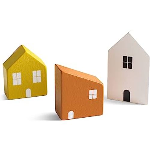 Wooden House Block | Rainbow Stacking Blocks | Montessori Educational Building Toys Construction Toys Set Colorful Preschool Learning Educational Toys for Toddlers Age 3+