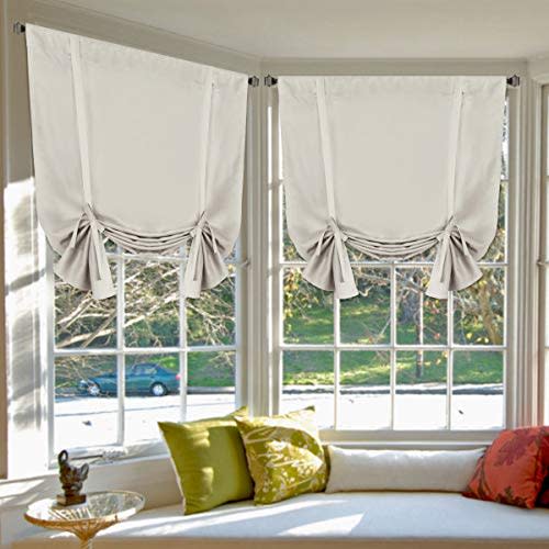 H.VERSAILTEX Blackout Room Darkening Curtain Balloon Tie Up Curtains for Kitchen Windows Rod Pocket Curtain Panel (Ivory/Cream, 42 inches W x 63 inches L, 2 Panels)