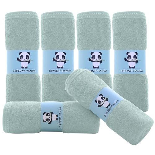 HIPHOP PANDA Baby Washcloths, Rayon Made from Bamboo - 2 Layer Ultra Soft Absorbent Newborn Bath Face Towel - Reusable Baby Wipes for Delicate Skin - Green, 6 Pack - 10x10 Inch (Pack of 6)