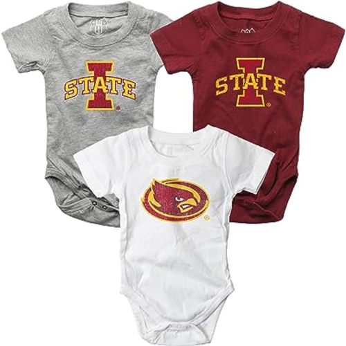 Wes and Willy Baby College Team 3 Pack of Cotton Rompers