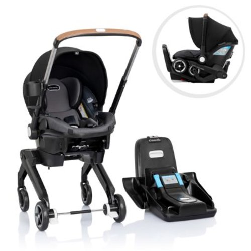 Evenflo Shyft DualRide Newborn Car Seat and Stroller with Grow Base and Baby Carrier, Boone Gray