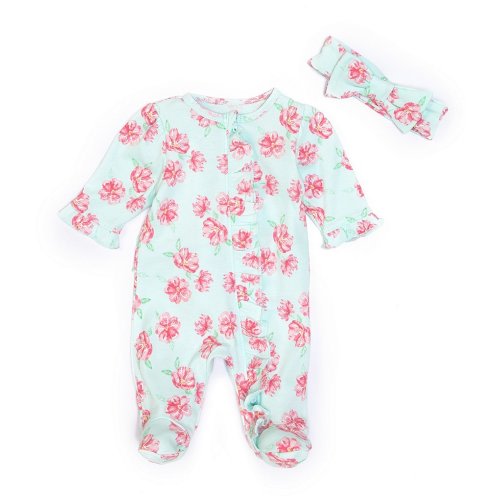 Little Me Baby Girls Preemie-9 Months Long-Sleeve Rose Blooms Print Footie Coverall & Bow Headband