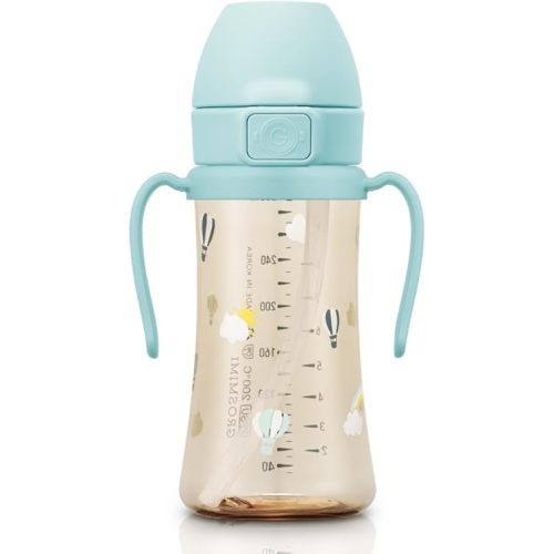 GROSMIMI Flip Top Spill Proof Sippy Cup, PPSU, BPA Free, 10 oz, Stage 2 Straw for Toddlers (Air Balloon)