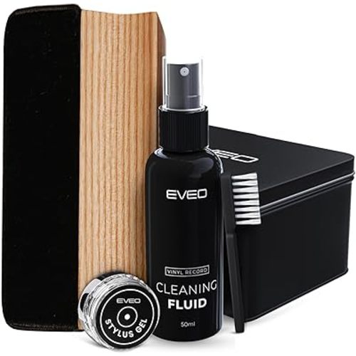EVEO Vinyl Record Cleaning Kit - 4-in-1 Premium Vinyl Record Cleaner & Vinyl Cleaning Kit with Velvet Brush, Vinyl Cleaner Liquid, Duster & Turntable Stylus Gel