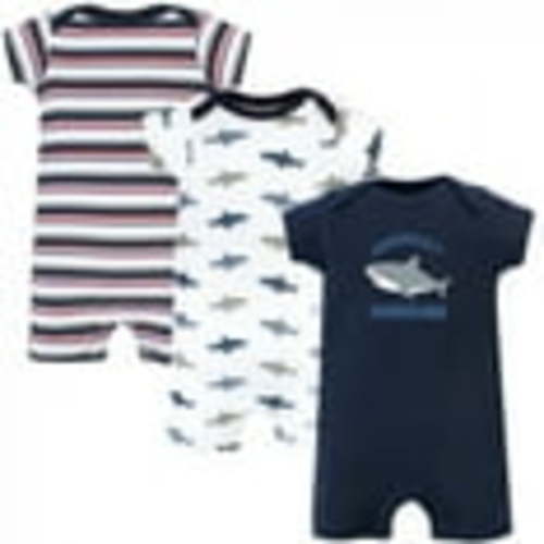 Hudson Baby Infant Boy Cotton Rompers 3pk, Shark, 6-9 Months