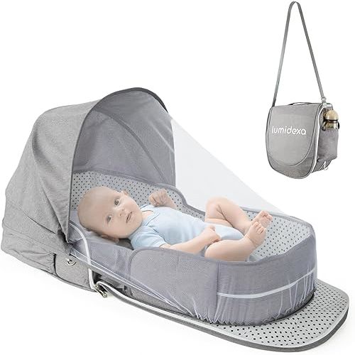 Baby Travel Bassinet Portable Bassinets- Foldable Carry Bag Anti-Pressure Co-Sleeper for Baby Bed Infant Travel Crib, 2-1 Mosquito and Canopy Travel Pod Travel Bed Mattress