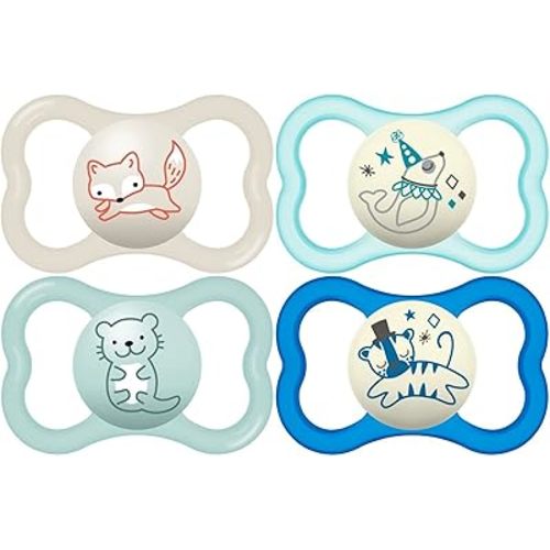 MAM Air Night & Day Baby Pacifier, for Sensitive Skin, Glows in The Dark, 6-16 Months, Baby Boy, 4 Count (Pack of 1)