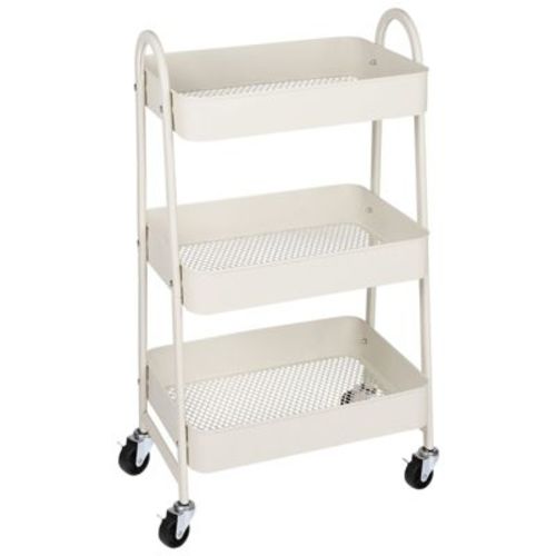 Jionjoy 3 Tier Utility Rolling Cart, Premium Metal Mobile Storage Cart With Lockable Wheels, Ultimate Organizer For All-room - White