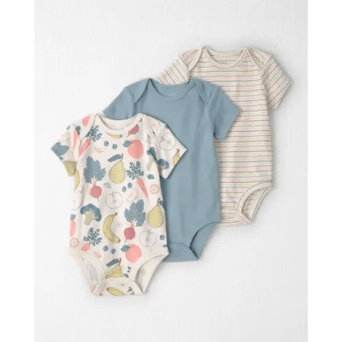 Baby 3-Pack Organic Cotton Bodysuits in Veggie Fruit Print - Little Planet | Carter's