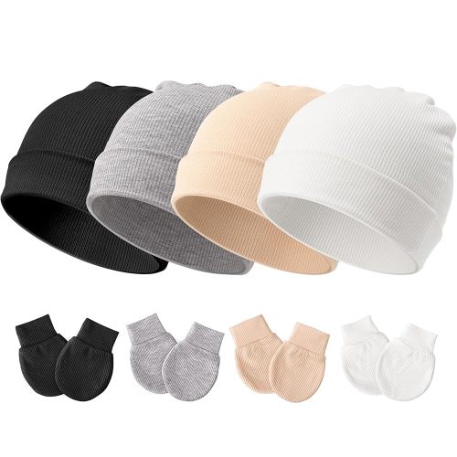 Newborn Baby Hats and Mittens Set for Unisex Infant Toddler Soft Beanie Hat Newborn Hospital Hats for Boys Girls 0-6 Months