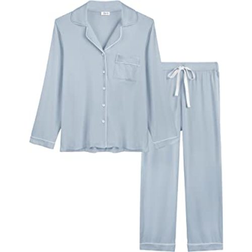 Joyaria Womens Soft Bamboo Pajama Sets Button Down Long Sleeve Pj Pants Set Sleepwear