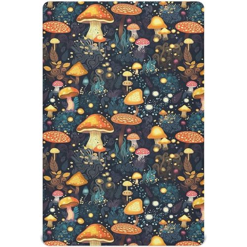 Mushrooms Forest Crib Sheets for Boys Girls - Portable Microfiber Fitted Crib Sheet for Standard Crib and Toddler Mattress, Soft & Breathable, 28x52 Inch