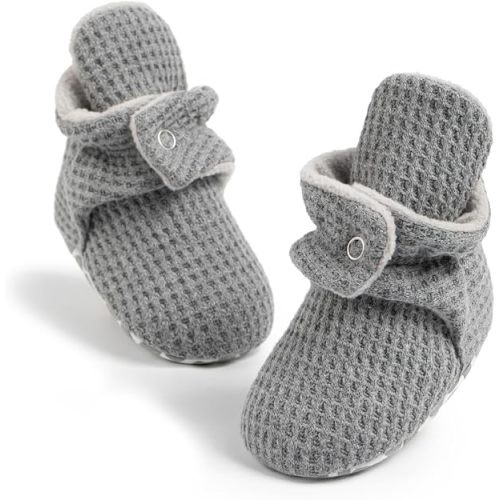 Newborn Baby Boy Girl Soft Fleece Booties Stay On Infant Slippers Socks Shoe Non Skid Gripper Toddler First Walkers Winter Ankle Crib Shoes