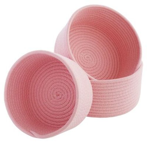 Farmlyn Creek 3-pack Cotton Woven Baskets For Storage, Pink Rope Montessori Organizer Set For Storing Supplies ( 3 Sizes In Small, Medium And Large)