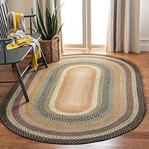 SAFAVIEH Braided Collection Area Rug - 6' x 9' Oval, Multi Color, Handmade, Country Cottage Design, Reversible, Ideal for High Traffic Areas in Entryway, Living Room, Bedroom (BRD308A)