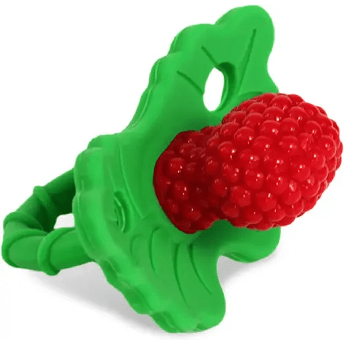 RaZbaby RaZberry Silicone Baby Teether Toy - Berrybumps Soothe Babies Sore Gums - Hands Free Design - BPA Free - Easy-to-Hold - Teething Relief Pacifier For Infant - Fruit Shape/Red
