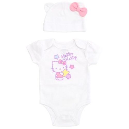 Hello Kitty Newborn Baby Girls Cosplay Bodysuit and Hat Set White 0-3 Months