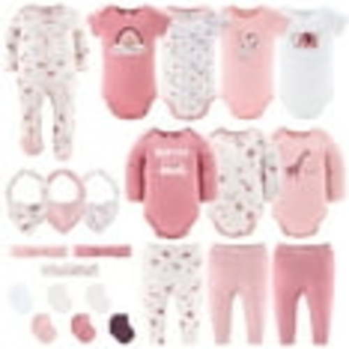 The Peanutshell Layette Gift Set for Baby Girls, 23 Essential Pieces, Pink Rainbow Safari Animals, 3-6 Months
