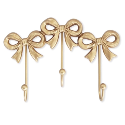 Small Bow Wall Hook,Gold Wall Mounted Functional Hooks,Antique Gold Cast Iron Hook for Coats,Bags, Bath Towels,Room Decorations,Girls Room,Bathroom,Office(Three-Bows Hooks:8.27x5.59 inches)