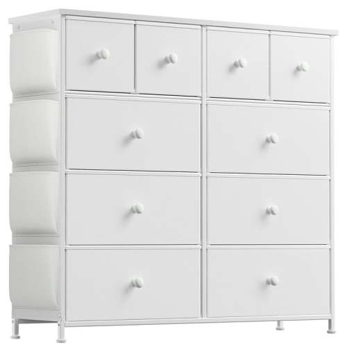 GUNAITO 10 Drawer Dresser Chest of Drawers with Side Pockets Fabric Dressers for Bedroom for Adults,White