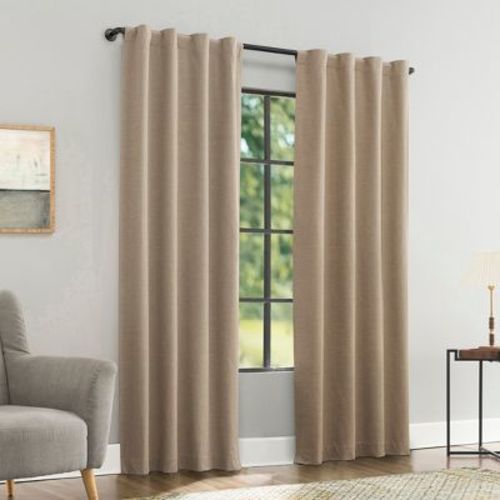 Sun Zero Treviso Linen Blend Magnetic Closure 100% Blackout Back Tab Curtain Panel Black