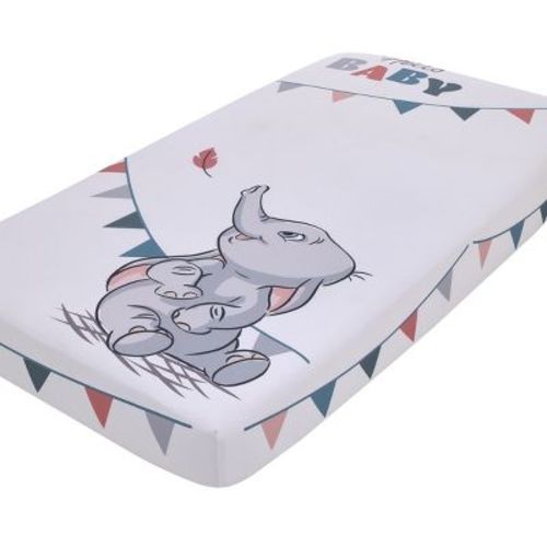 NoJo Disney Dumbo Gray, Teal, and White "Hello Baby" Nursery Photo Op Fitted Crib Sheet