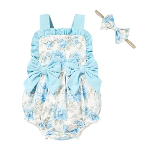 GRNSHTS Baby Girl Summer Romper Infant Floral Fruit Print Clothes Toddler Ruffles Bodysuit Sleeveless Strap One Piece Outfits