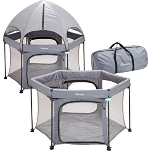 hiccapop 53” PlayPod Outdoor Baby Playpen with Canopy, Deluxe Portable Playpen for Babies and Toddlers with Dome, Sun-shades, Padded Floor | Pop Up Playpen for Beach or Home | Outdoor Playpen for Baby