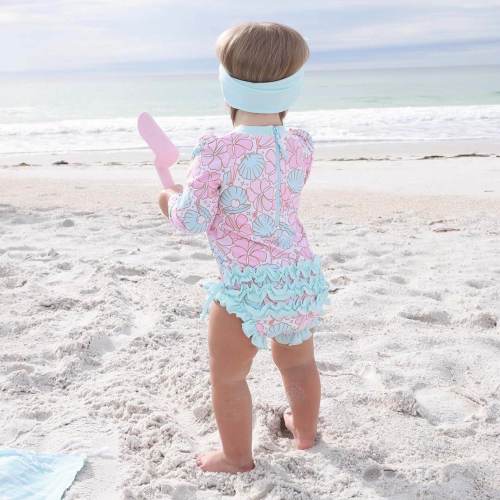 Long Sleeve Rash Guard With Ruffle Bottom | Ocean Pearl