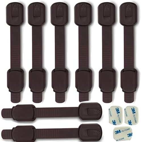 Child Safety Cabinet Locks for Baby Proof,Child Proof Safety Locks for Cabinets,Drawers,Cupboard,Oven,Fridge,8Packs Brown Locks,BAOWEIJD