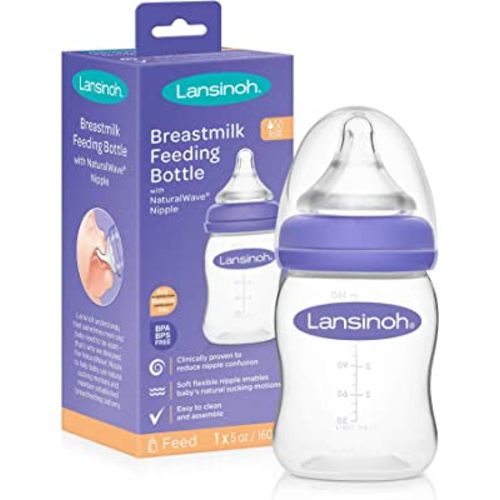 Lansinoh Momma Breastmilk Feeding Bottle with NaturalWave Slow Flow Nipple - 5oz (1 Pack)