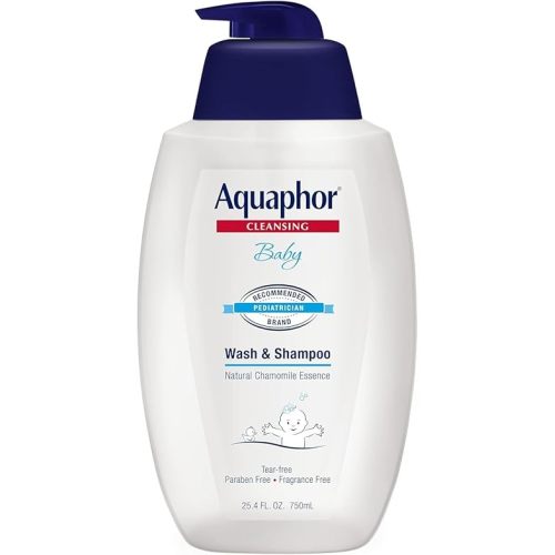 Aquaphor Baby Wash and Shampoo, Unscented Baby Shampoo and Wash, 25.4 Fl Oz Pump Bottle