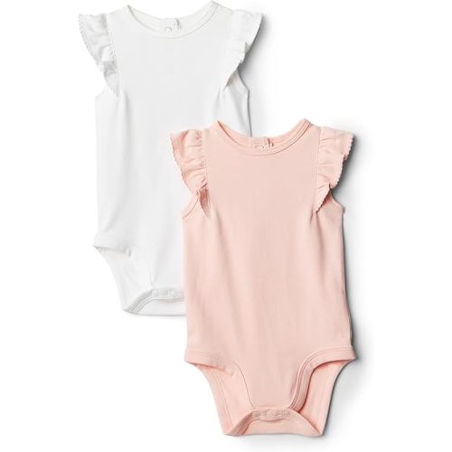 Amazon Essentials x Sofia Grainge Baby Girls' Embroidered Ruffle Bodysuit, Pack of 2