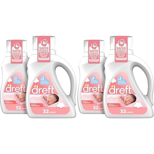 Dreft Newborn Baby Liquid Laundry Detergent, Gentle on Sensitive Skin, HE Compatible, 2 pack, 32 loads each