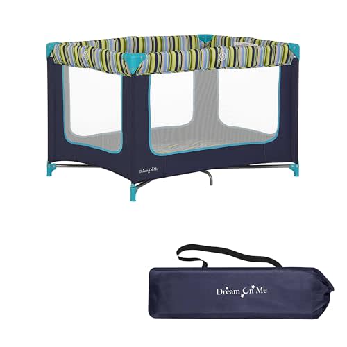 Dream On Me Zodiak Portable Playard in Navy, Lightweight, Packable and Easy Setup Baby Playard, Breathable Mesh Sides and Soft Fabric - Comes with a Removable Padded Mat