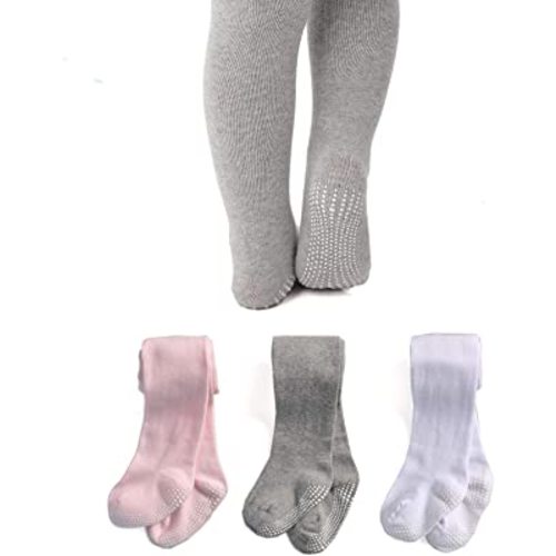 EPEIUS Baby Tights Baby Girls Non-Slip Plain/Ribbed Leggings Seamless Cotton Stockings Pantyhose Newborn Infant Toddler