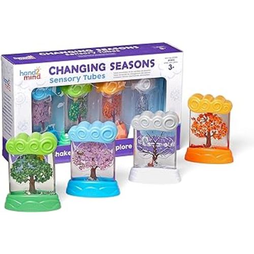 hand2mind Changing Seasons Sensory Tubes, Sensory Fidget Tubes, Learning Weather for Kids, Anxiety Calming Tools, Stress Relief Toys, Occupational Therapy Toys, Calm Down Corner Supplies (Set of 4)