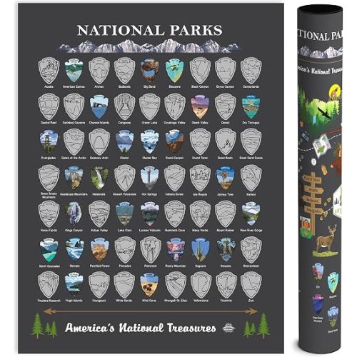 National Parks Scratch Off Map of United States Poster [Charcoal Grey], ALL 63 Parks, US Travel Map Print, USA Gift for Travelers Road Trip Adventure Journal, Fits 12”x16” frame by Bright Standards