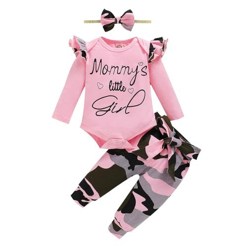 Newborn Baby Girl Clothes, Infant Girl Outfits Long Sleeve Ruffle Romper + Floral Pants + Headband Set