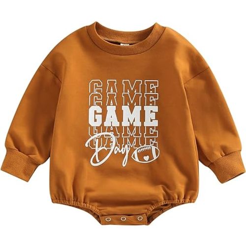 MERSARIPHY Baby Football Sweatshirt Romper Outfit Infant Girl Boy Funny Letter Long Sleeve Bodysuit Fall Winter Clothes