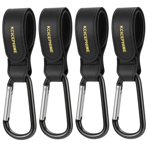 4Pack Universal Baby Stroller Hooks Clips for Hanging Bags and Shopping,Convenient Stroller Straps Accessories Perfect for Uppababy, Babyzen Yoyo, Britax, Bugaboo, Bob, Buggy, Shopping Cart(Black)