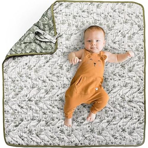 Kinder Cloth Diaper Co Adventure Play Mat - Machine Washable, Reversible, Water-Resistant, Quilted Blanket (Palmy, Mini 36x36)