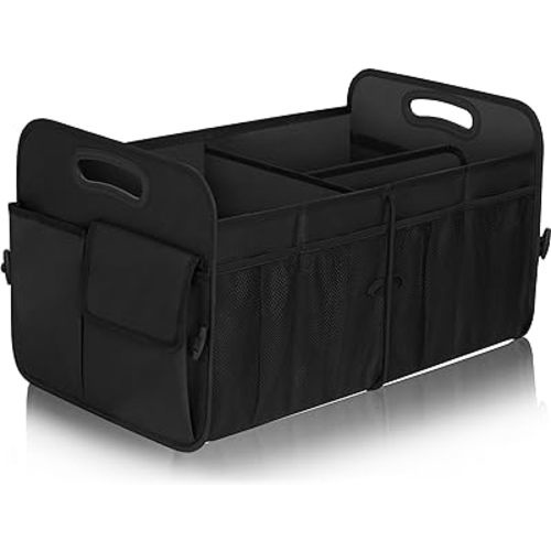 Femuar Trunk Organizer,Storage Organizer with 72L Large Capacity Waterproof Collapsible and 11 Pockets,Organizer for Car Suv/Jeep/Sedan, Large Size, Black