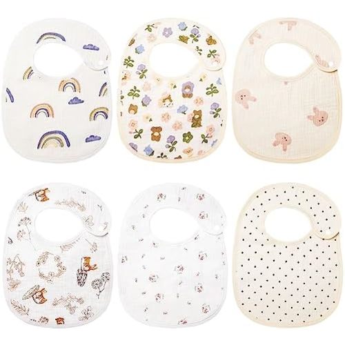 Muslin Baby Bibs, Snap Drool Bibs for Baby Girls Boys, Organic Cotton Lap-shoulder Bibs for Feeding with Waterproof Back
