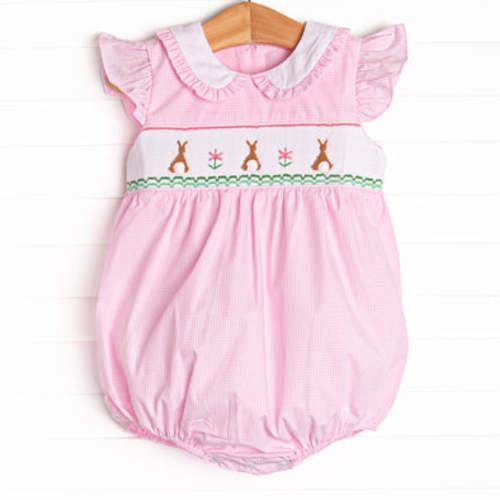 Bunny Tails Smocked Bubble, Pink – Stitchy Fish