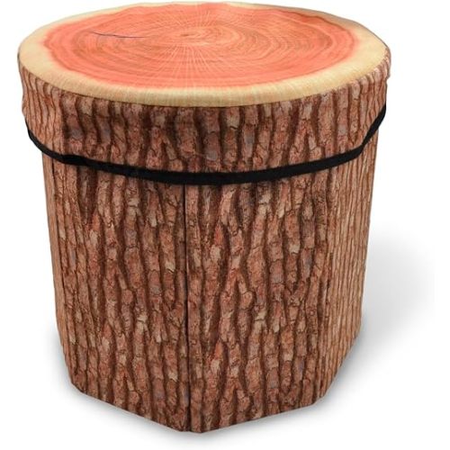 CHEFAN Fruit Storage Stool, Cute Folding Toy Box, Wood Stump Organizer for Cloth and Kids