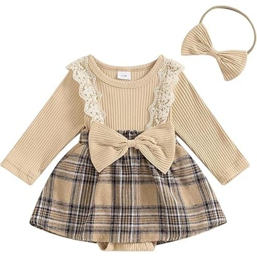 Newborn Baby Girl Clothes Floral Print Ruffle Long Sleeve Romper Dress Infant Fall Winter Outfits Headband